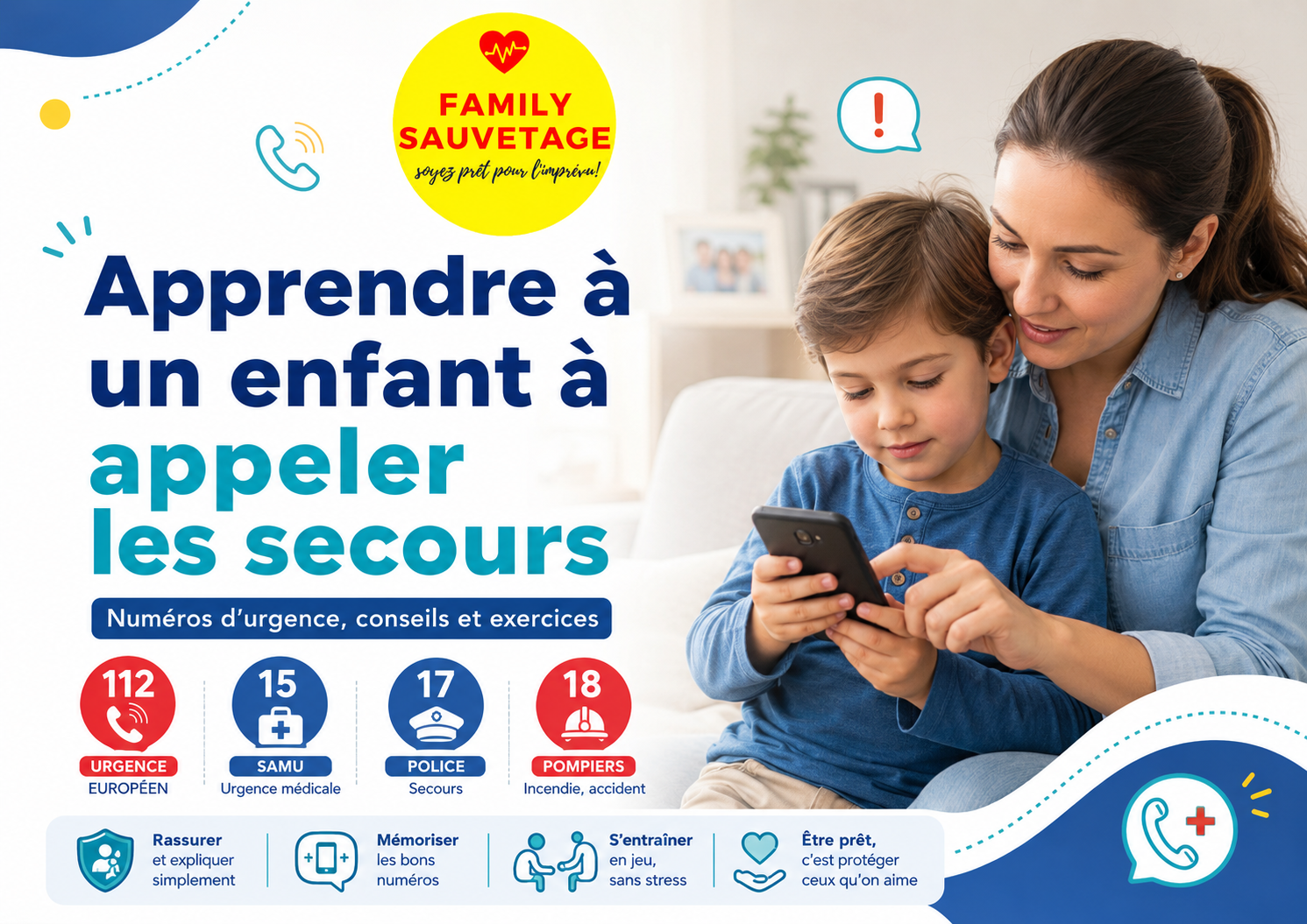 Apprendre à un enfant à appeler les secours : numéros, conseils et exercices