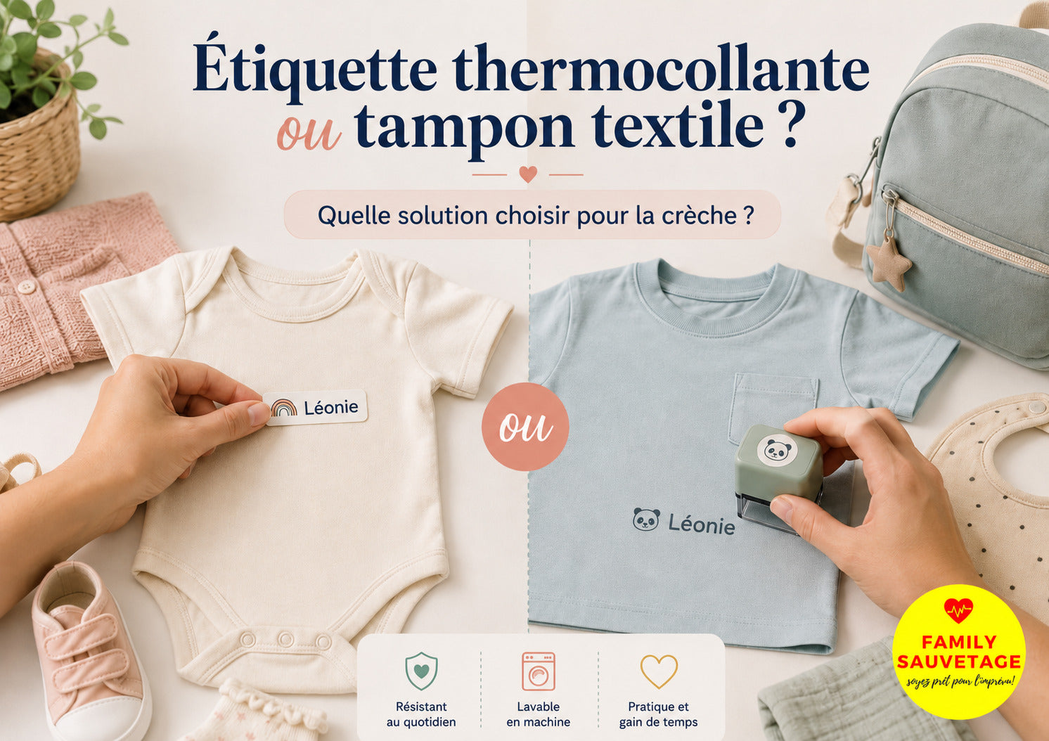 Étiquette thermocollante ou tampon textile : que choisir pour la crèche ?