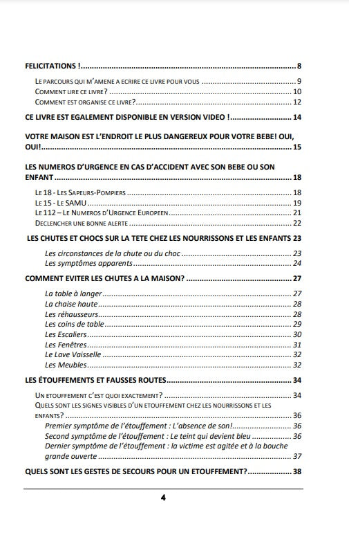 sommaire guide premiers secours bebe