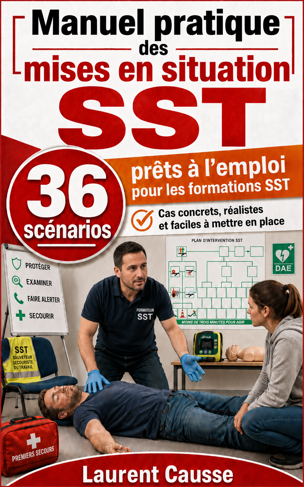 Couverture du manuel pratique des mises en situation SST, 36 scénarios pour formateurs SST