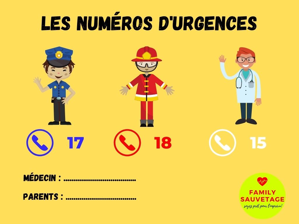 Numéro urgence enfant à imprimer et coller sur le frigo